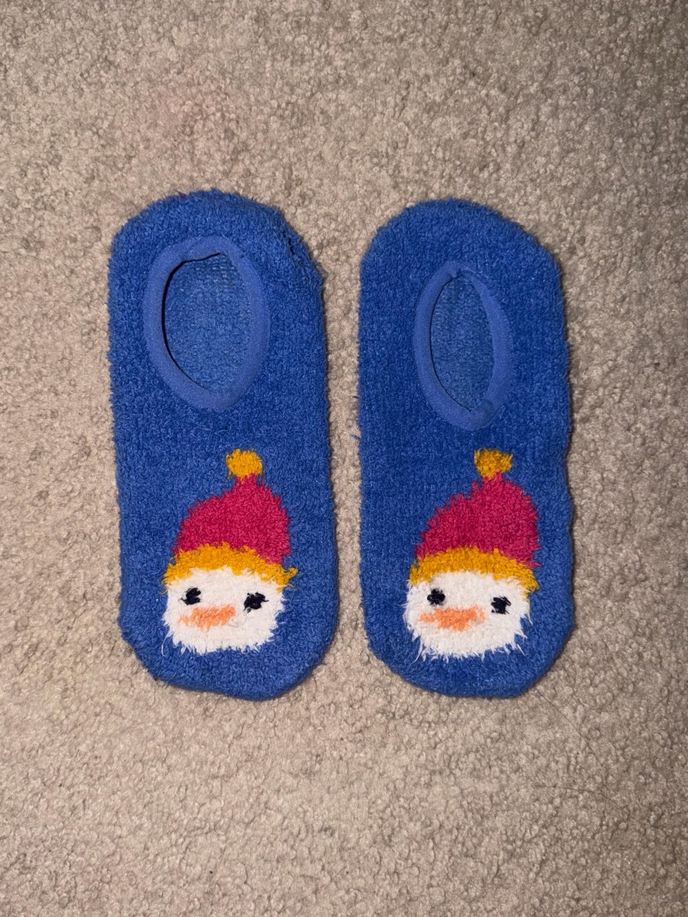 Old Navy Women’s Blue Fuzzy No-Show Socks with Snowman Hat